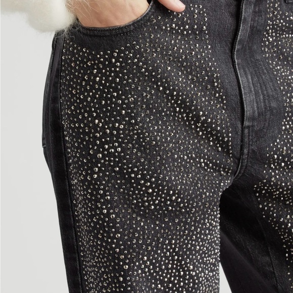 New GESTUZ Zorah Studded High Waist Straight Leg Jeans in Dark Grey Washed - Picture 4 of 7